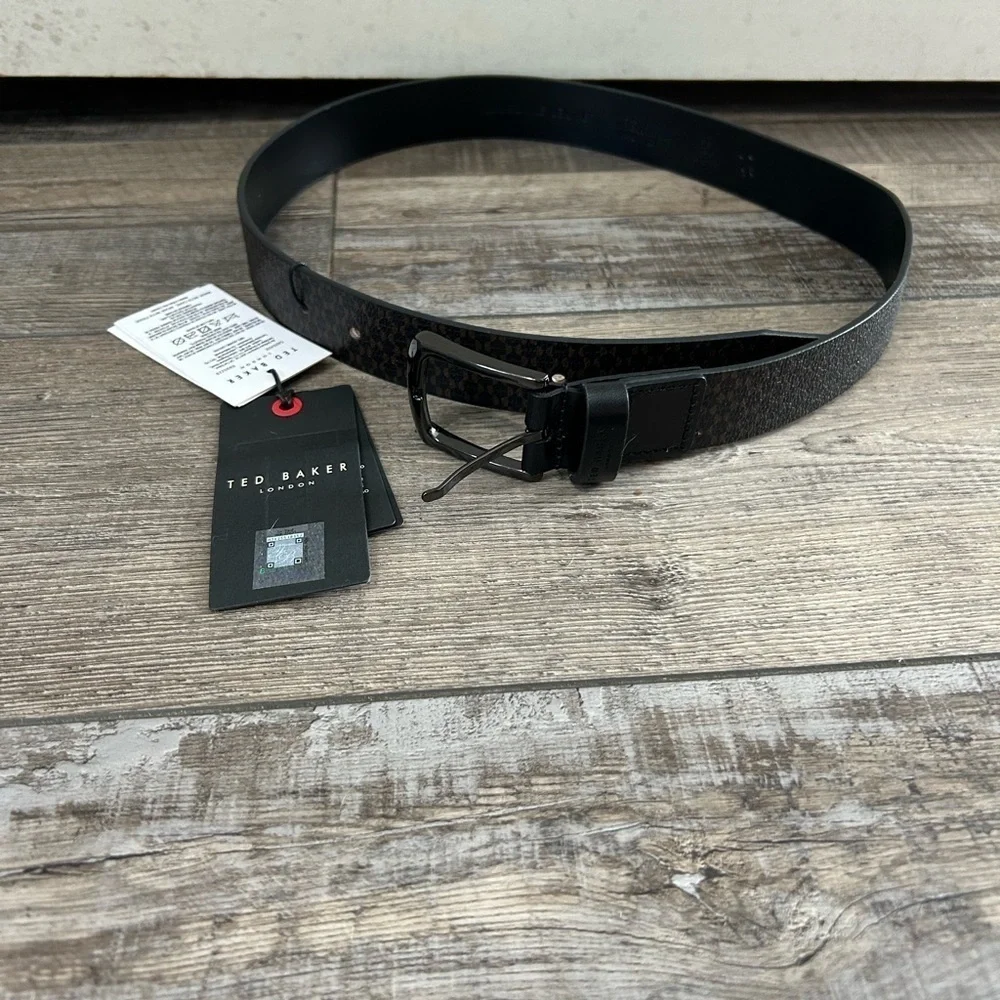 NWT Ted Baker London MXZ-Conaby Printed leather belt Black brown print